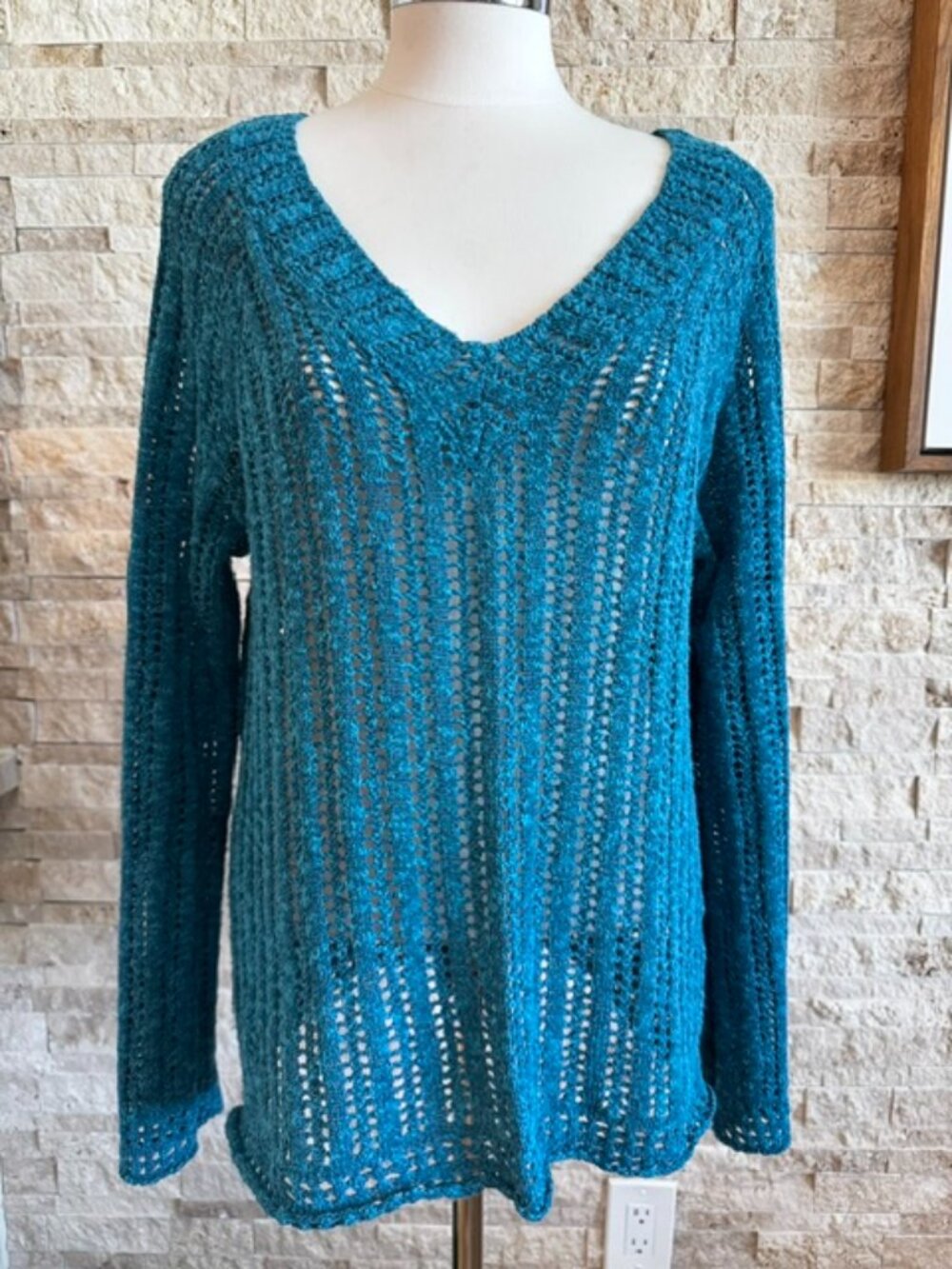 Lucky Brand Women's Teal (Blue) V-Neck Soft Relaxed Fit Sweater XL, NWOT